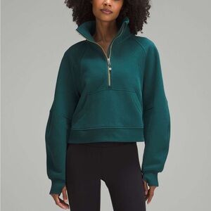 Lululemon Scuba Oversized Funnel Neck Half Zip Storm Teal Gold Zipper Size XS/S
